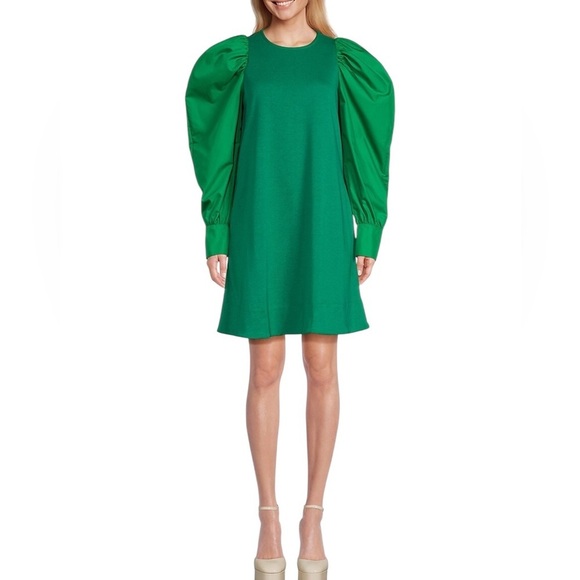 Area Stars NWT Woven Puff Long Sleeve A Line Dress in Kelly Green Size Med. - Picture 1 of 11